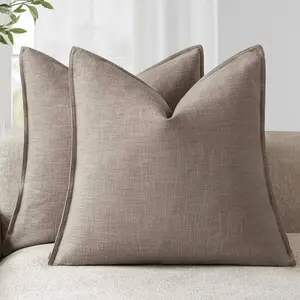 Foindtower Set of 2, Decorative Linen Soild Throw Pillow Covers Soft Accent Euro Cushion Case Farmhouse Neutral Pillowcase for Chair Couch Sofa Bedroom Living Room Home Decor 20 x 20 Inch Brown Tan