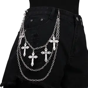 Edgy Layered Cross Charm Pants Chains for Jeans & Wallets - Punk Rock Jewelry, Men's Accessories, Hip-Hop Body Jewelry, Halloween Clothing Accents