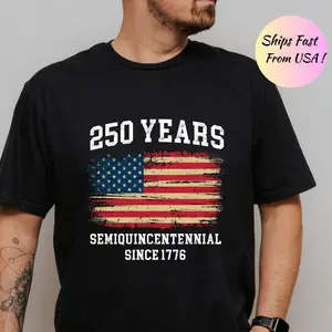 Retro USA 250 Shirt Patriotic Flag Independence Day 4th of July Tee