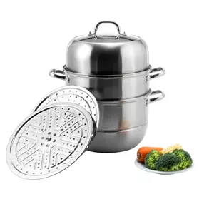 Stainless Steel Steamer Pot 3-Tier 14.96x11.81x15.75in with Lid for Vegetables Dumplings Stock Sauce Gas Electric Stove Cookware 28 Triple Tier 22*22*37cm