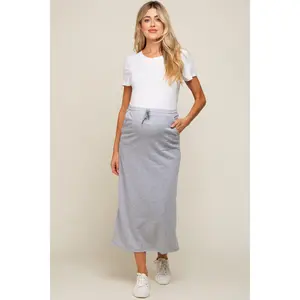 Grey Fleece Drawstring Maternity Maxi Skirt