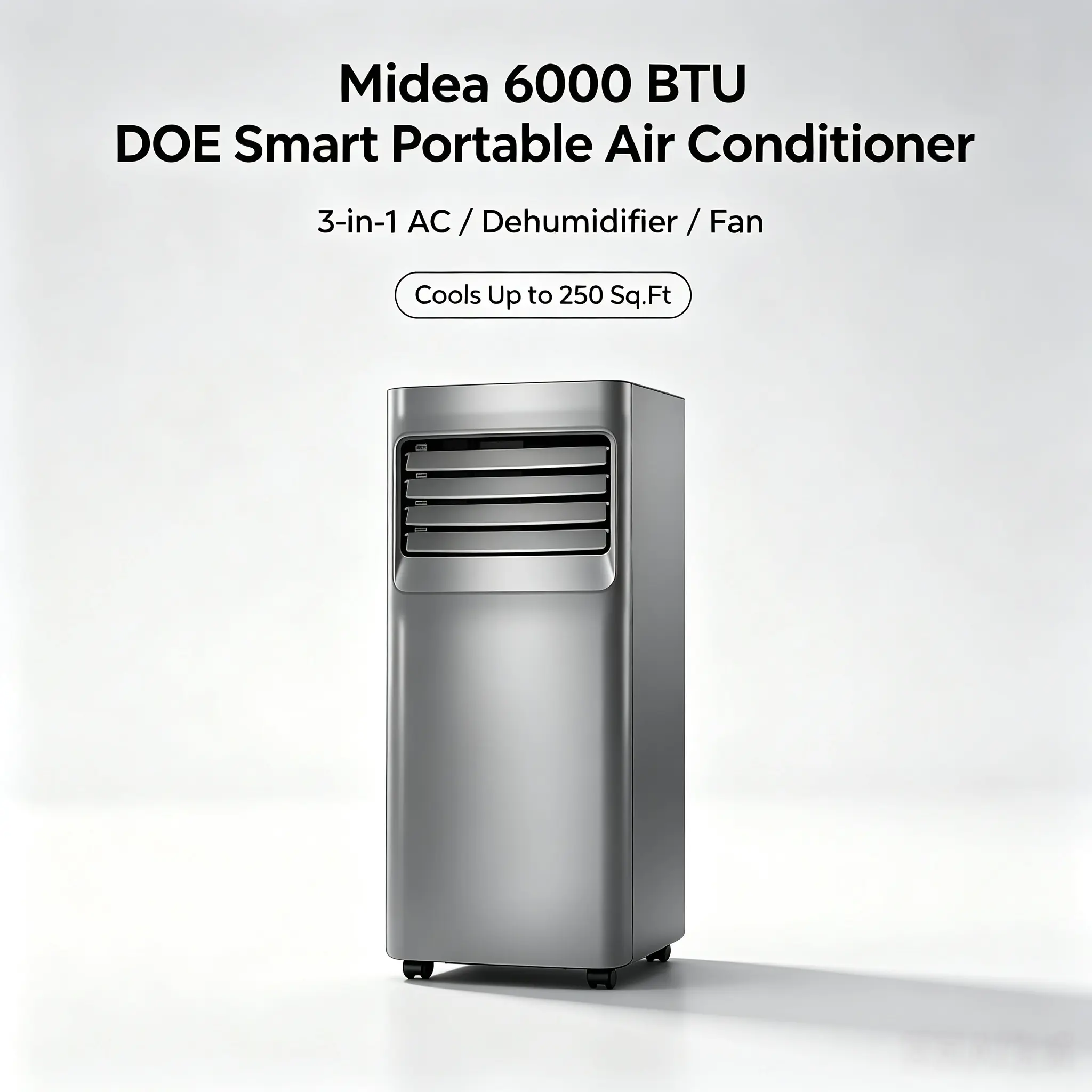 Midea 6000 BTU DOE Smart Portable Air Conditioner (Like New), 3-in-1 Cool Dehumidifier & Fan, Cools Up to 250 Sq.Ft, Quiet Operation, Works with Alexa & Google Assistant, Window Installation Kit Included