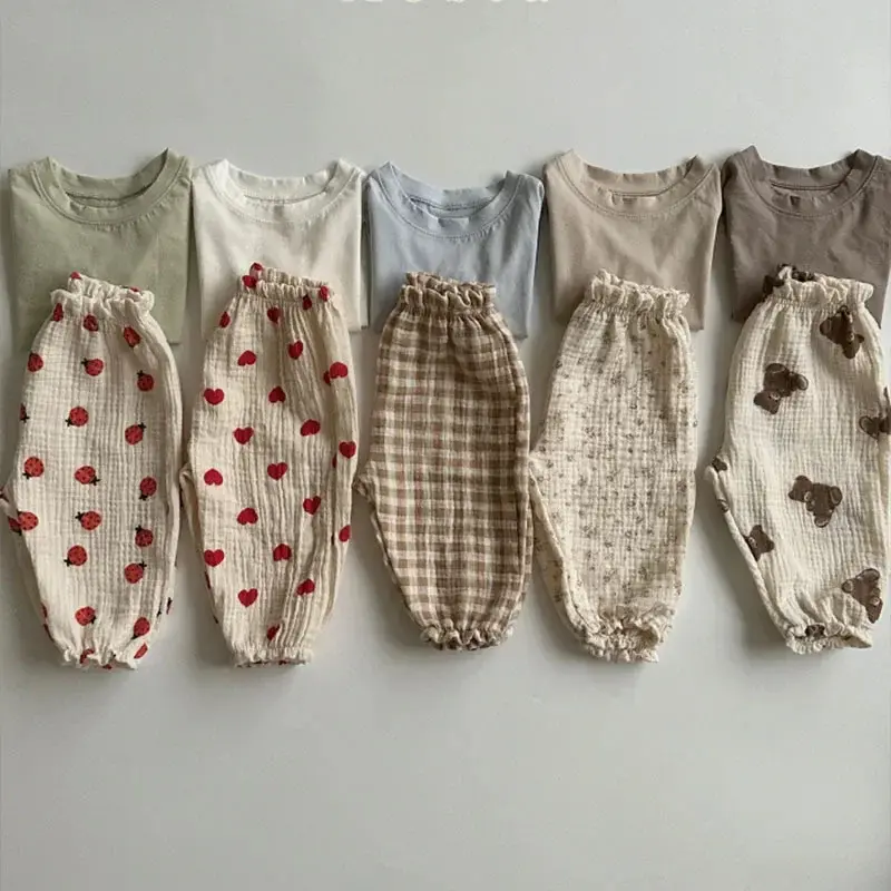 Organic Cotton Muslin Pants Soft Breathable Elastic Waist Unisex Bloomers