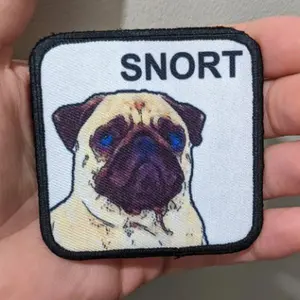 3x3" square morale patch Pug Snort patch dog pets puppy pug-life  with hook and loop backing