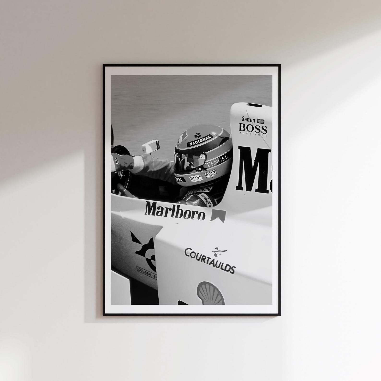 Marlboro - Ayrton Senna Poster,black And White F1 Poster - Image 4
