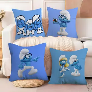 The S-Smurfs Cushion Cover Soft Short Plush Fabric Double-Sided Print | Breathable Pillow Cover for Sofa Couch Bed | Skin-Friendly, Washable, Invisible Zipper, Anti-Dust Mite, Durable Material | Warm Winter Home Decor Gift Home Textile