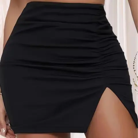 Women's Solid Color Split Hem Ruched Skirt, Elegant Fashion Casual Short Skirt for Daily Outdoor Wear, Ladies Bottoms for Summer