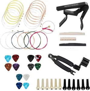 48PCS Acoustic Guitar Accessories Kit, Including Strings, Picks, Capo, String Winder, Bridge Pins, for Guitar Players and Beginners