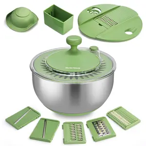 Susteas 5-in-1 Multifunctional Salad Spinner – Large Stainless Steel Chopper, Colander, Dehydrator, Drainer & Bowl – Versatile Kitchen Tool Durable Vegetable Slicer Fruit Vegetable Slicer Utensils