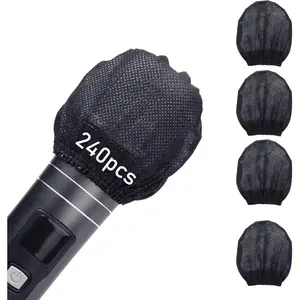 240 Pcs 3in X 3.7in Disposable Microphone Cover - Windproof Non-woven Handheld Microphone Cover with Elastic Band, Suitable for KTV, Recording Studio, and Stage Performances (black)