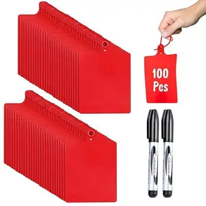 Easy Tag 100 PCS Plastic Tags for Labelling, Waterproof Tags for Outdoor Tagging, Zip Tie, Shipping, Storage Labels, Clothing, Moving Box for Organizing, Quality Writable Hang (Red)