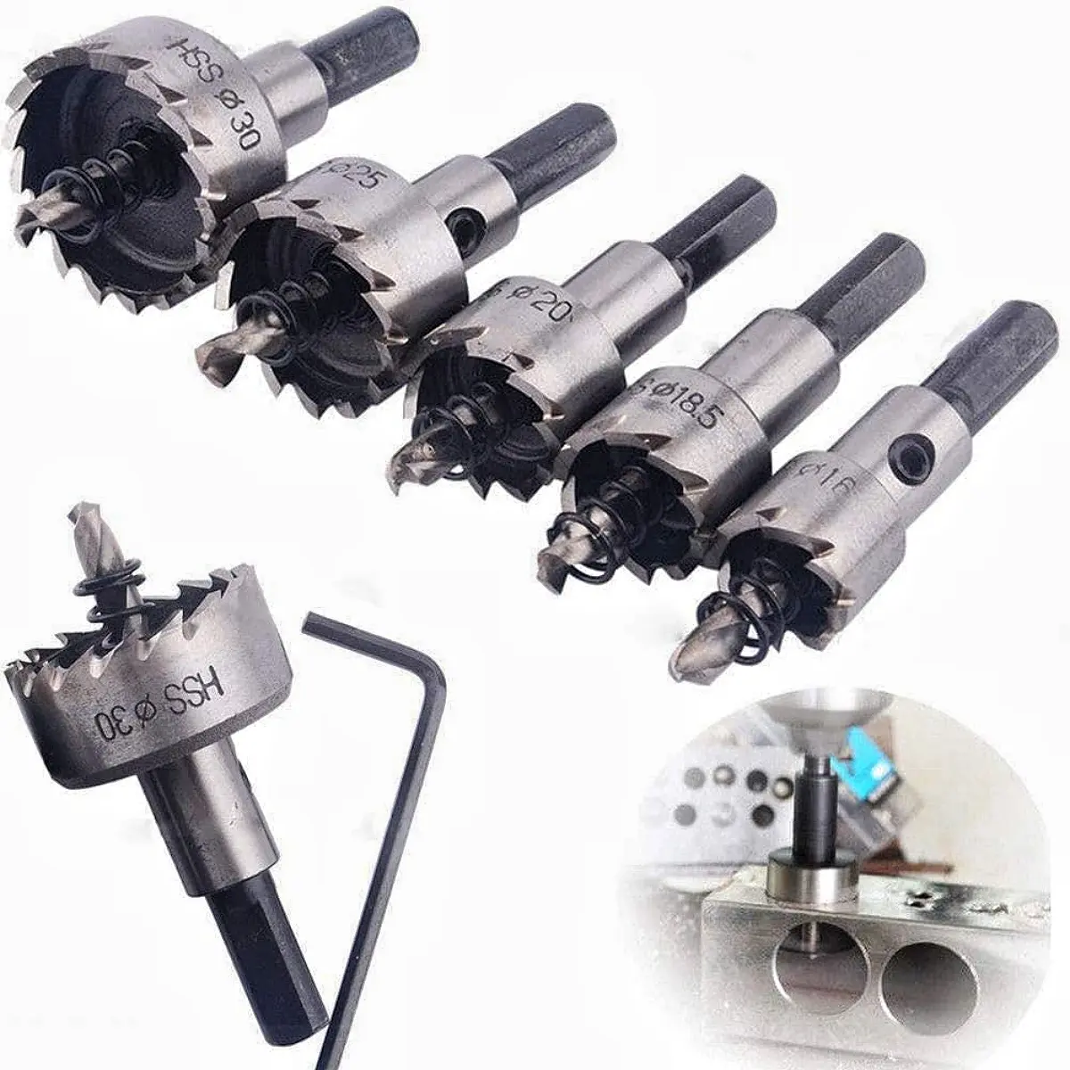 5pcs Durable Hole Saw Kit  - No-Wear Cutting,Heat-Resistant Blades Drill Clean Holes in Steel, Iron & Stainless Steel Without Blunting,Professional Metal Hole Saw Set