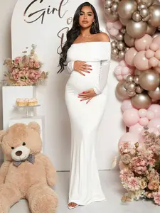 MaterniChii Loomaby Pregnant Women Off-Shoulder Fishtail Baby Shower Long Sleeve Dress For Maternity