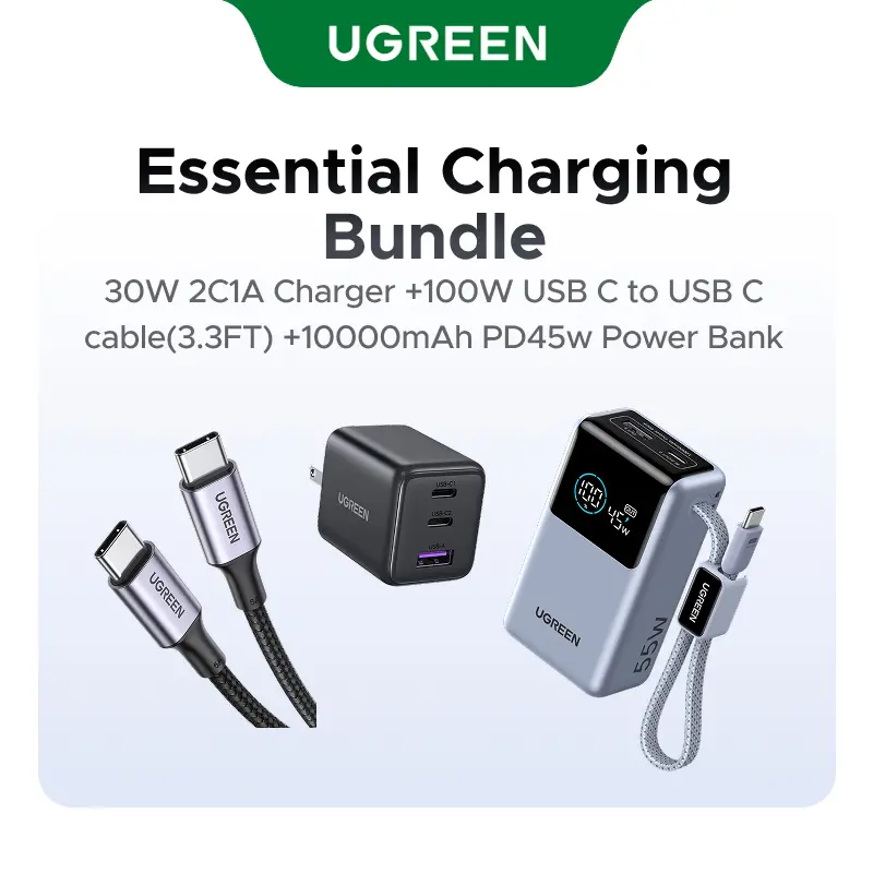 [LIVE ONLY]UGREEN Essential USB C Charger Bundle, 30W 2C1A Fast Charger, 100W USB C Cable, 10000mAh PD45W Power Bank with Digital Display, 10000mAh Magnetic Power Bank, 5000mAh Magnetic Power Bank for iPhone 17/16 Pro Max Air/Galaxy S26 Ultra