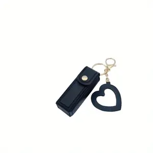 1pc [Lipstick storage artifact] Portable lipstick package with heart-shaped small mirror Mini makeup bag with body makeup and travel portable girls' gift, leather lipstick storage portable mirror keychain