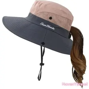 Women's Stylish Wide Brim Sun Hat with Ponytail Hole - UV Protection, Foldable, Lightweight Hats for Women - Ideal for Beach, Hiking, Outdoor Summer Use