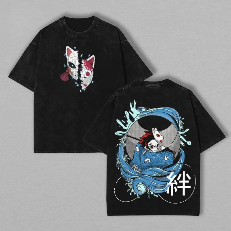 Tanjiro Kamado Demon Slayer Water Breathing Tee Sayal Anime Clothing Streetwear Casual Men Y2k Retro Vintage Cyberpunk Fall Outfits Gymer Essential Unisex Boar Mask Graphic Tee Otaku Anime Gift for Anime Fans Flowing Power