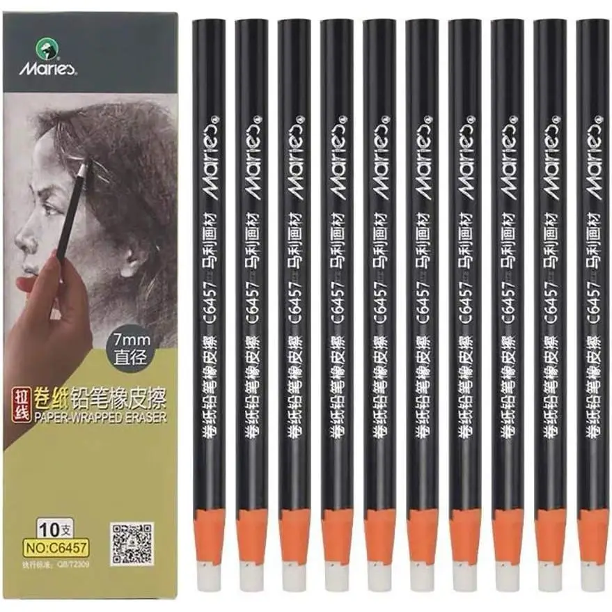 10-Pack Pen-Style Hand Tear Sketch Eraser, Round Tip 7mm Highlight Rubber, School Supplies for Party Bags & Gifts, Eraser Pen