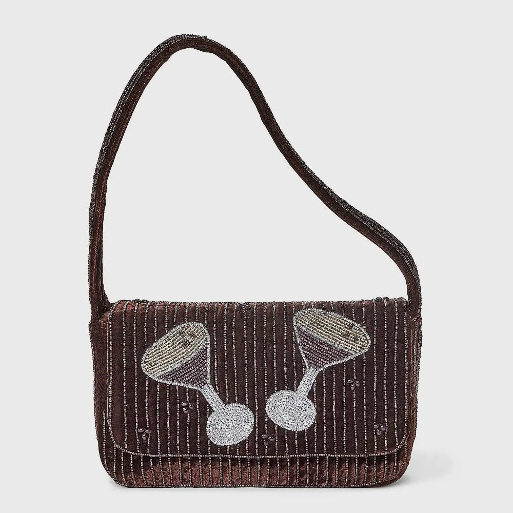 Women's Embellished Espresso Martini Flap Casual Shoulder Bag - A New Day, Brown