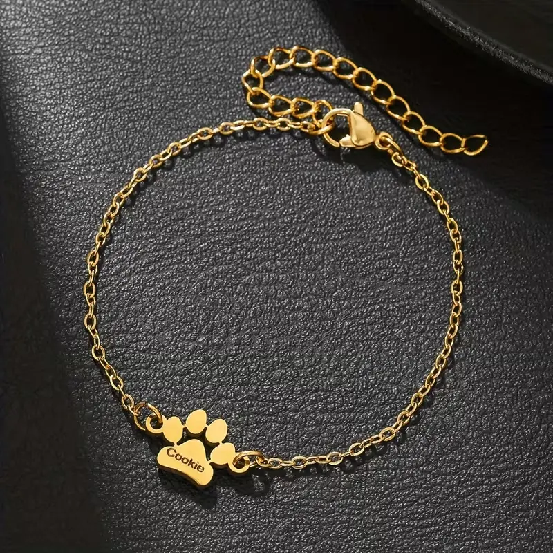 Personalized Pet Name Stainless Steel Bracelet with Paw Print - Unisex Pet Memorial Jewelry for Dog & Cat Lovers, Viral TikTok Gift, Personalization