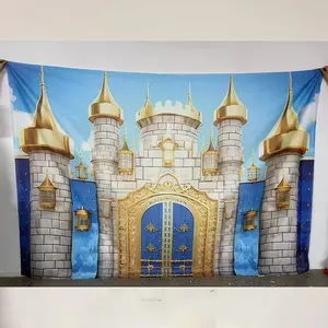 Medieval Castle Pattern Birthday Background Fabric Banner, Wall Decoration, Indoor & Outdoor Decoration Supplies for Birthday Party, Ornaments