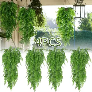 Artificial Hanging Plants Fern Vine - 4PC Fake Ivy Leaves Decoration for Indoors & Outdoors, Faux Foliage Greenery Decor for Living Room, Kitchen, Balcony, Garden, Bedroom, Farmhouse Aesthetic