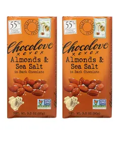 Chocolove Dark Chocolate Almonds And Sea Salt Bars 3.2 Oz (Pack 2)