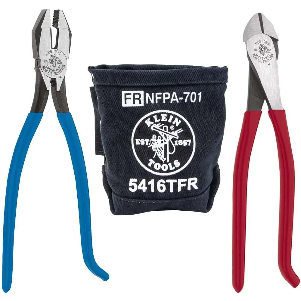 80081 Pliers Kit, Made in USA, Set with Ironworker's Diagonal Cutting Pliers, Heavy Duty Side Cutters and Flame Resistant Canvas Tool Bag, 3-Piece