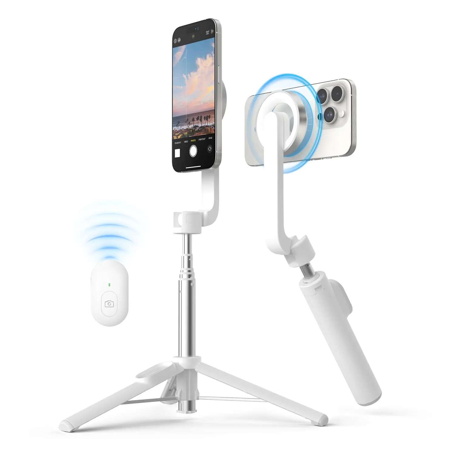 elago Magnetic Selfie Stick Compatible with MagSafe and Other Smartphones with Included Magnetic Ring - Bluetooth Remote Control, Record With TriPod Foldout