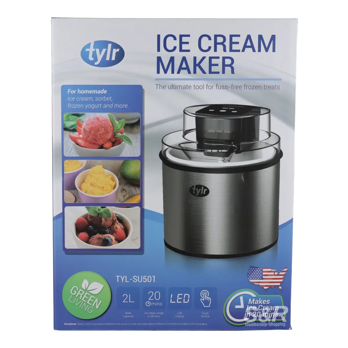 212 MAIN Compact Form Ice Cream Maker - 2 qt. Small Footprint, Insulated Bowl, Ingredient Funnel, LED Display, Makes Ice Cream in 20 Mins, Homemade Treats Churner for Household Kitchen Use, Portable