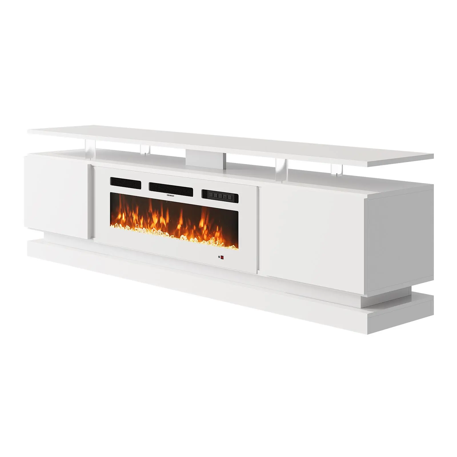 【Ships in 2 Packages】Aoxun Modern Fireplace TV Stand for TVs Up to 80" - Media Console with Storage, Black Entertainment Center for Living Room mirror coffee table square fabric led-lit Rectangular Glass