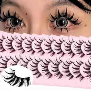 10 Pairs 16mm Natural Manga Look Spiky Style Eyelashes Anime Cosplay Cat Eye Makeup Lash Extension Tools