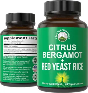 Citrus Bergamot + Red Yeast Rice. 2-in-1 Supplement. High Strength 10:1 Bergamot Extract. No Gluten, Zero Sugar, Vegan Capsules