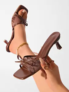 Women's Lace High Heel Sandals, Bow French Low-Heeled Slippers, Fish Mouth Toe-Exposed Shoes, All Seasons Sexy Style