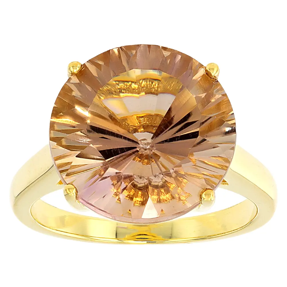 JTV Champagne Quartz 18k Yellow Gold Over Sterling Silver Solitaire Ring, 8.84ct