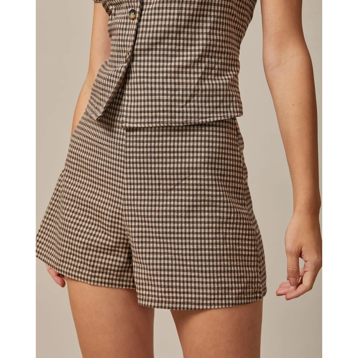 RIHOAS Women's High Waisted Plaid Shorts, Feminine Preppy Style in Soft Cotton with a Flattering Fit and Zipper Closure, Bottom, Elegance, Flattering Shorts, Fitted, Checkered Print, Elegant Shorts