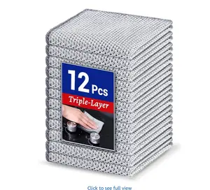12 Pcs New Upgrade 3-Layer Cleaning Cloth Srt, No Scratches and No Odor, Multipurpose Wire Dishwashing Rag for Wet and Dry, Kitchen Cleaning DishRags,Sinks,Dishes,Stove Top, Dimensions(7.87“ x 7.87”) Dishcloth Rag Cooktops