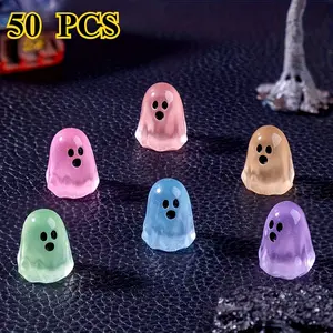 50pcs Night Glow Mini Ghosts, Cute Resin Halloween Decorations, No Battery Needed, DIY Hanging Ornaments for Micro Landscapes, Glow in the Dark