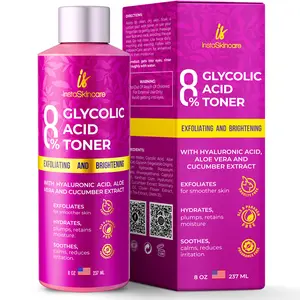 InstaSkincare Glycolic Acid 8% Toner for Face - Facial Toning Solution with Hyaluronic Acid, Aloe Vera and Cucumber Extract - Exfoliating Toner