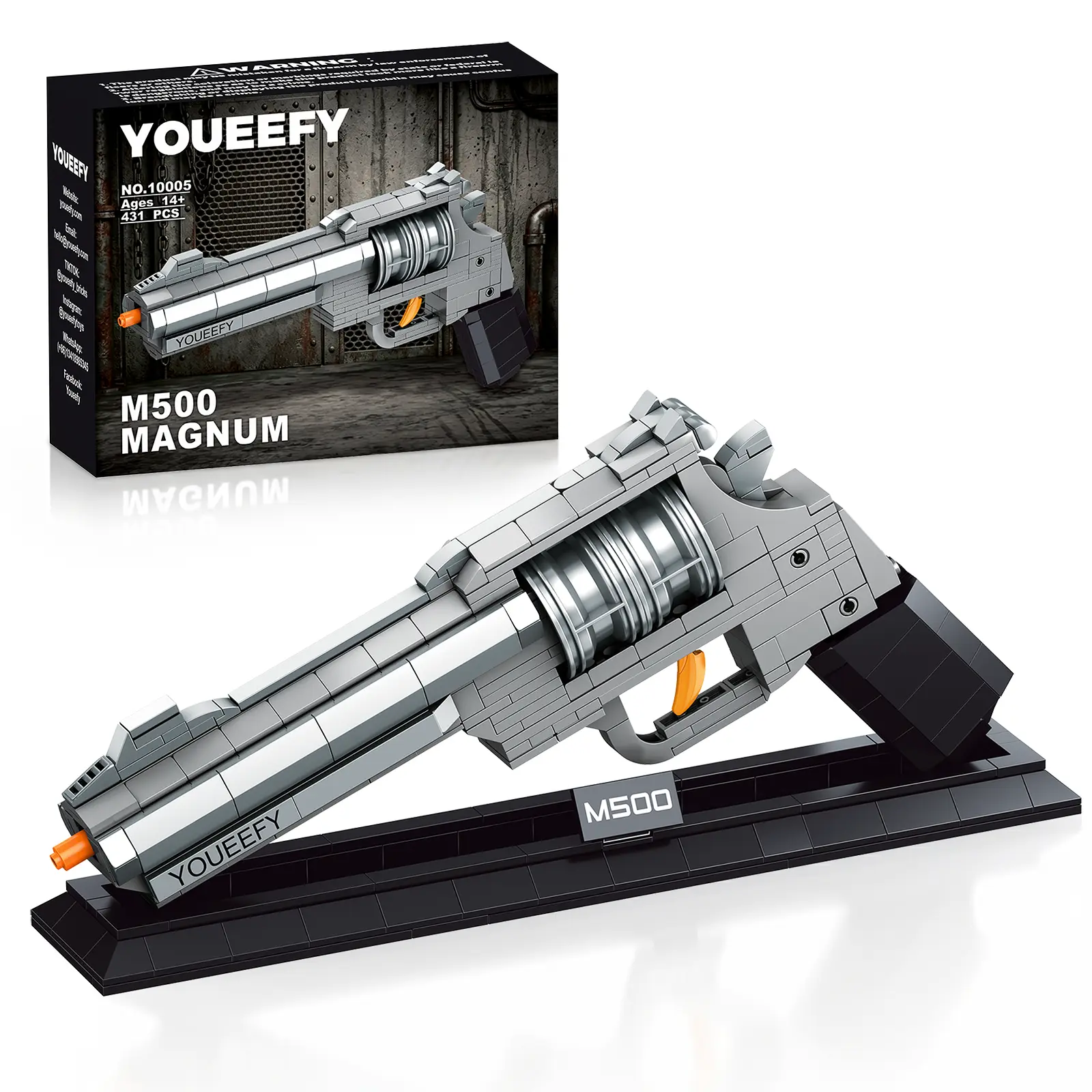 Classic M500 Magnum Revolver Building Blocks Set with Metal Finish & Display Stand, Perfect Father's Day & Christmas Toys and Gifts for Adults and Collectors (431 pcs)