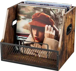 Vinyl Record Storage,Wooden Crate ‌Vinyl Holder with Dividers for Albums & Magazine Rack Organizer for 60+ Records Case Box for 7/10/12 inch