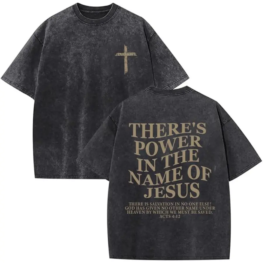 100% Cotton Oversized Unisex Christian T-Shirt - Short-Sleeve, Round Neck, Jesus Cross Graphic, Vintage Acid Wash, Soft Fabric, Gym Sports Top, Summer Vibes, Good Graphic Tees