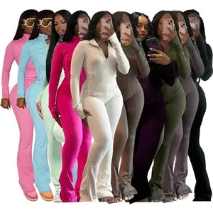 Women��s 2-Piece Lounge Set �C Cozy Zip-Up Crop Jacket & Flare Pants Tracksuit |       Stretchy Workout Outfit for Home, Gym & Streetwear