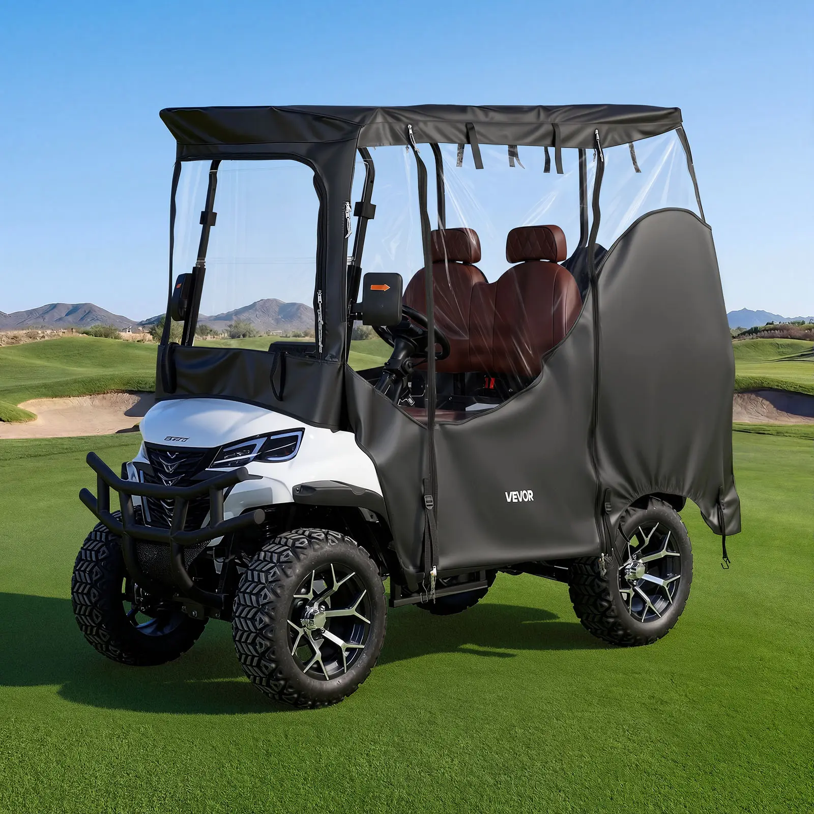 VEVOR Golf Cart Cover, Visible Full-Enclosure 2&2+2 Passenger Golf Cart, 420D Waterproof Oxford Fabric Club Car Cover Fits Most Carts Club Car, Yamaha, EZGO, Honda, PVC Coating & Windproof Hook Design#BacktoSchool