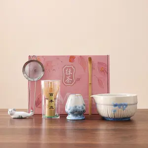 6-Piece Japanese Matcha Tool Set in Elegant Gift Box, Includes Matcha Bowl, Whisk, and Cute Cat Decoration, Perfect Gift for Friends and Loved Ones, Matcha Kit Set