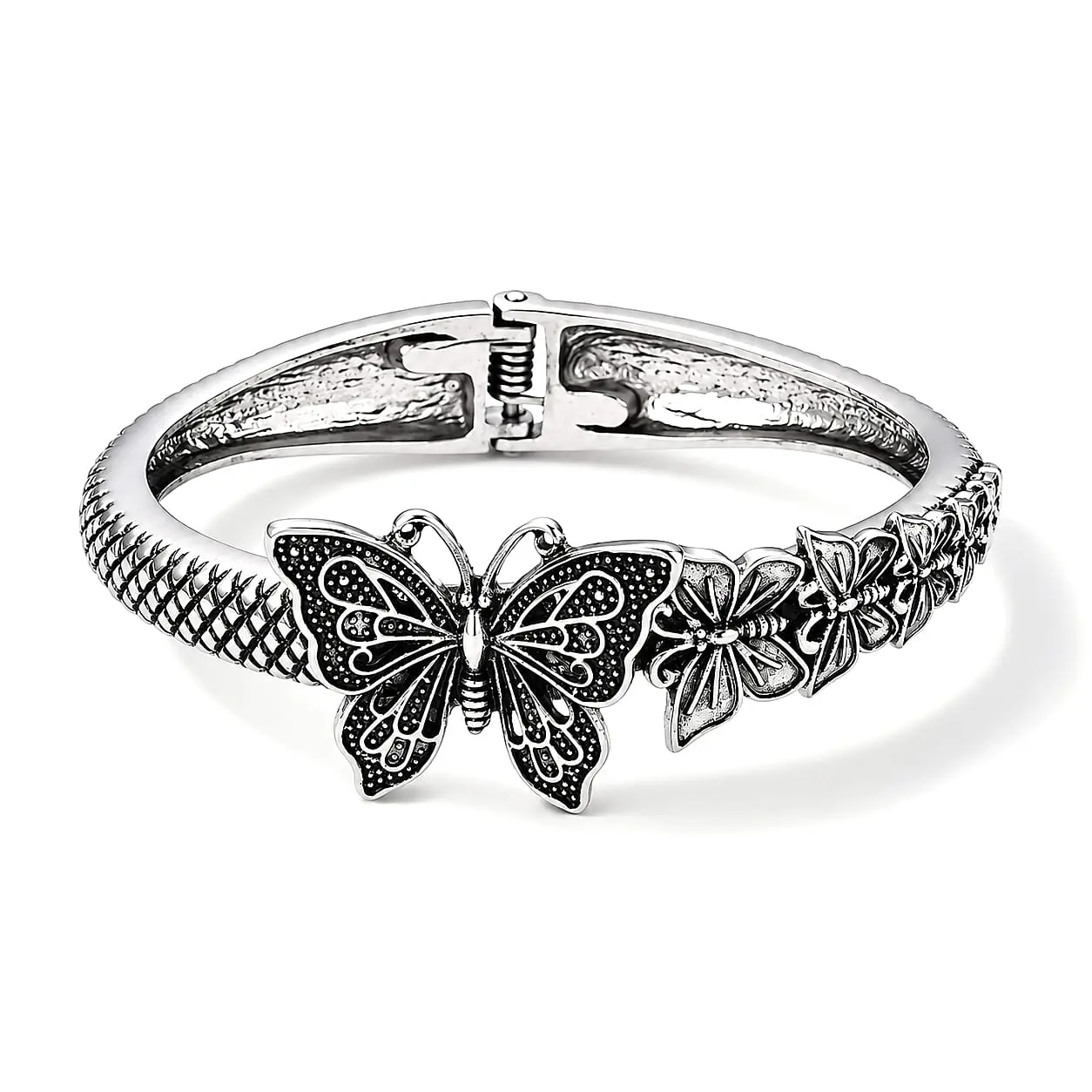 Butterfly Bangle Bracelet in Silvertone (7.25 In)