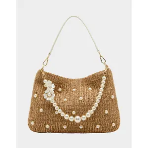 Betsey Johnson STRAW HOBO WITH PEARLS NATURAL