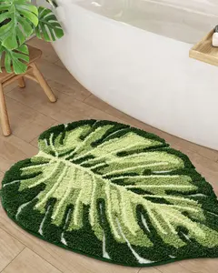 LUMI Cute Bathroom Rugs with Green Leaf Plant, Soft, Fluffy, Plush, Absorbent, Quick Dry, Non Slip, Machine Washable, 23.5"x31.5", Monstera