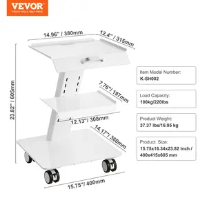 VEVOR Lab Trolley, 3-Layer Rolling Lab Cart, Metal Mobile Trolley with Swivel Wheels, Tray Rolling Clinic Cart 220 lbs Weight Capacity, for Lab, Clinic, Beauty and Salon