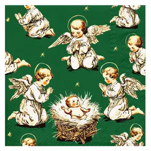 25 Sheets 3-Layer Angel Print Christmas Napkins, Disposable Cocktail Napkins for Holiday Parties, 5x5 Inches, 12.7x12.7cm